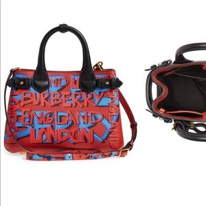 Burberry small graffiti banner leather tote